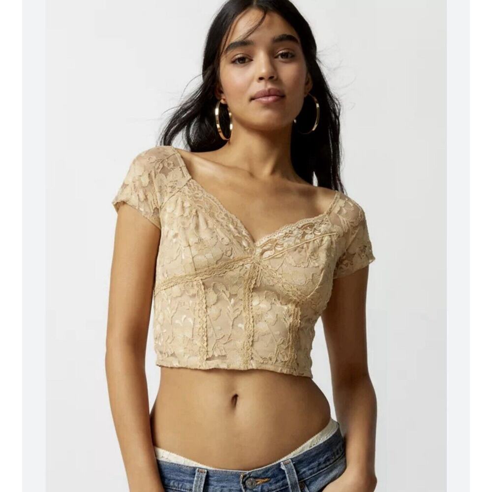 Urban Renewal Brown Tan Lace Crop Top Small NWT